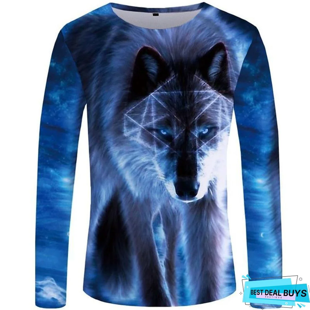 Wolf T-Shirt Men Long Sleeve Shirt Love Streetwear Snow Graphic Mountain Clothes Jungle 3D T-Shirt