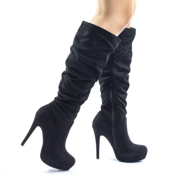 Partial Over Knee High Heel Slouch Boots, High Heel Platform Pump - Life is Beautiful for You - SheChoic