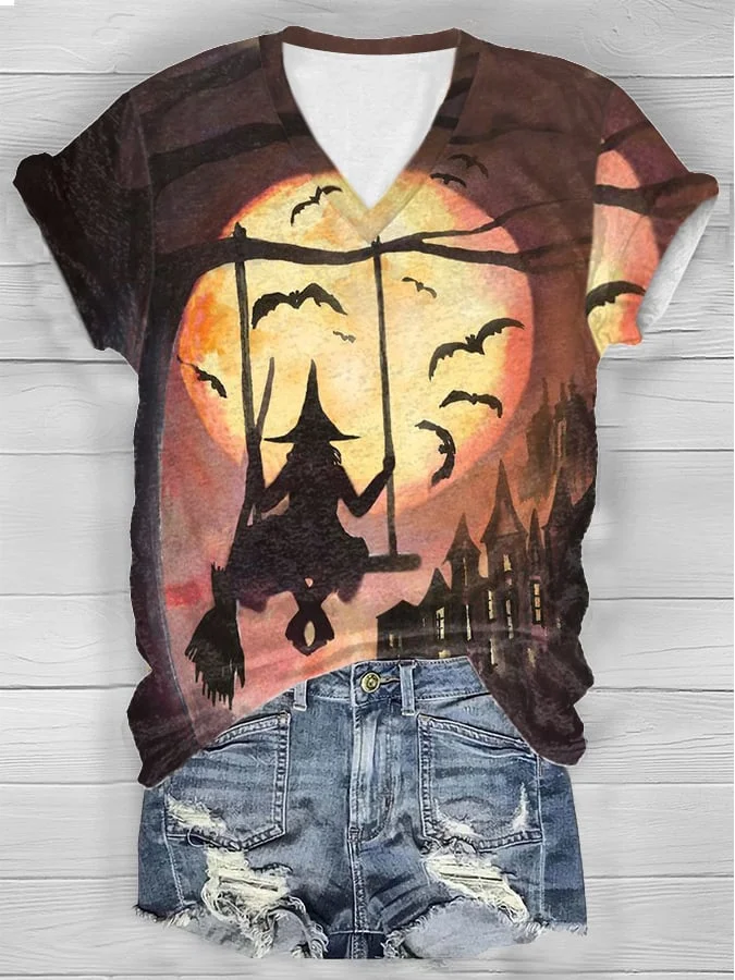 Women's Witch Casual Print Short Sleeve T-Shirt