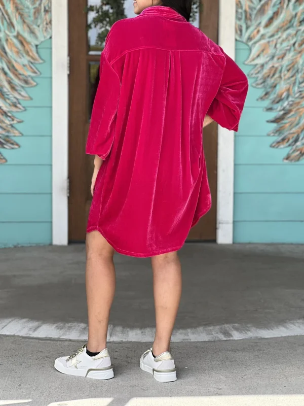 Velvet Long Sleeve Button Shirt Dress