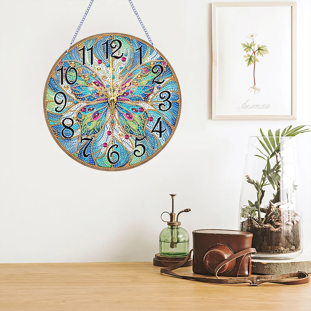 DIY Butterfly Single-Side Wooden Special Shaped Diamond Painting Clock Art Craft Decor