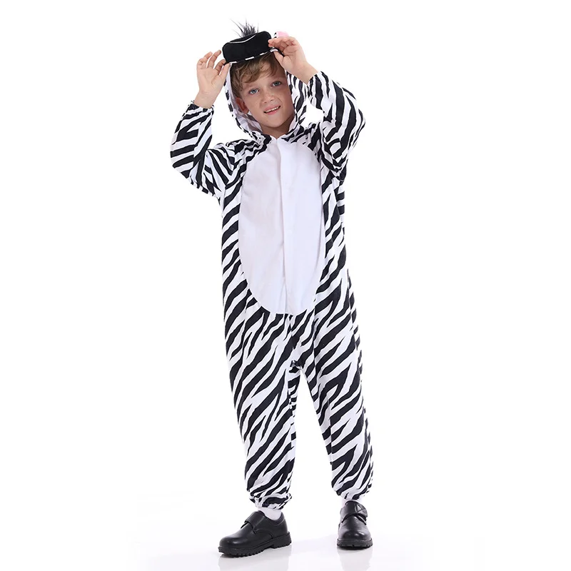 Kigurumi Pajama Zebra Onesie Flannel Animal Sleepwear Kids Jumpsuit Halloween Costume Novameme