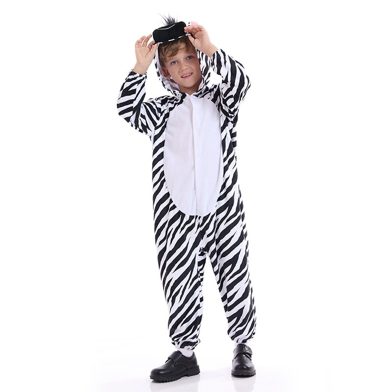 Kigurumi Pajama Zebra Onesie Flannel Animal Sleepwear Kids Jumpsuit Halloween Costume Novameme