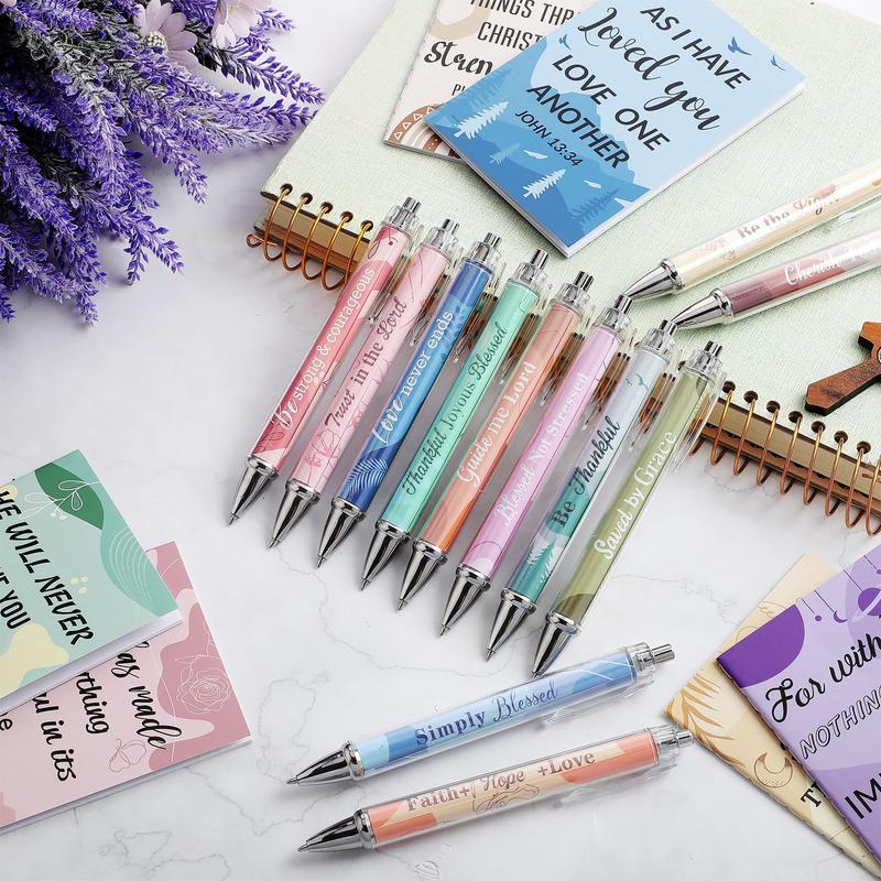 24Pcs Christian Gifts with 12 Motivational Quote Pens and 12 Bible Journal Christian Writing Pens Inspirational Ballpoint Pens Religious Notebooks with Bible Verse Bible Supplies, Gifts for Women Student Teacher, First Holy Communion Gift, Mother's Day