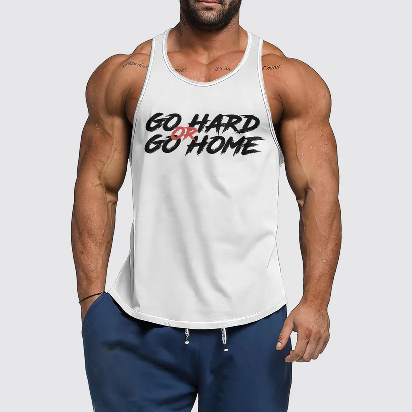 GO HARD OR GO HOME Men's Motivational Printed Fitness Tank Top