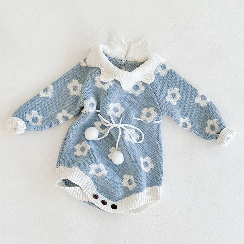 Cute Autumn Winter Infant Baby Girls Bowknot Rompers Clothing Kids Girl Long Sleeve Knit Rompers Clothes