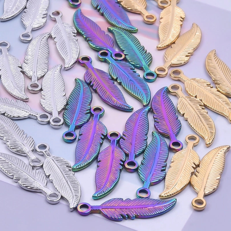 1 Piece 304 Stainless Steel Feather Pendant