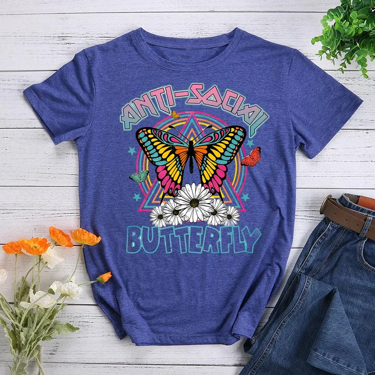 anti-social butterfly Round Neck T-shirt-0023488