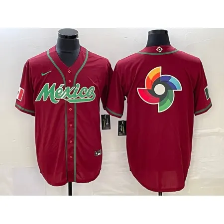 Men's Mexico Baseball Red 2023 World Baseball Classic Team Big Logo Stitched Jersey BP8Z