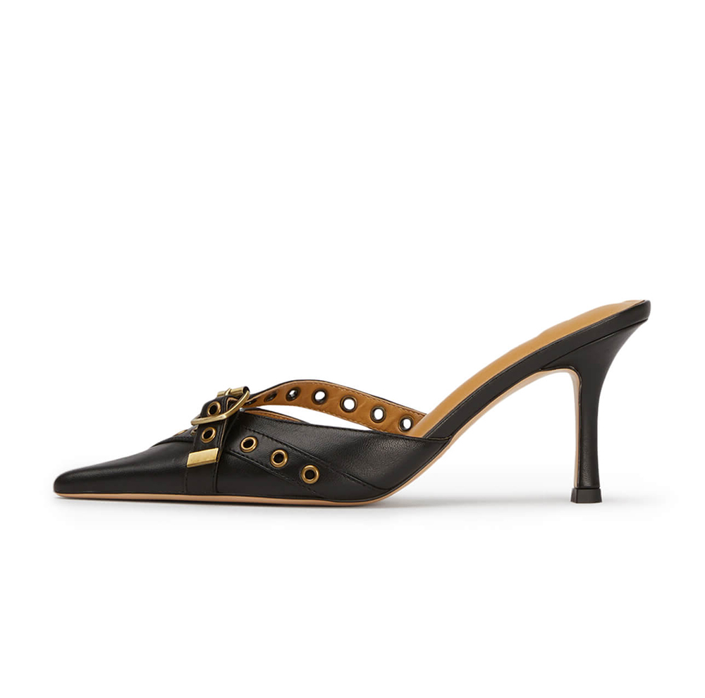 Black  Closed Pointed Toe Mules with Chain Detail Nicepairs