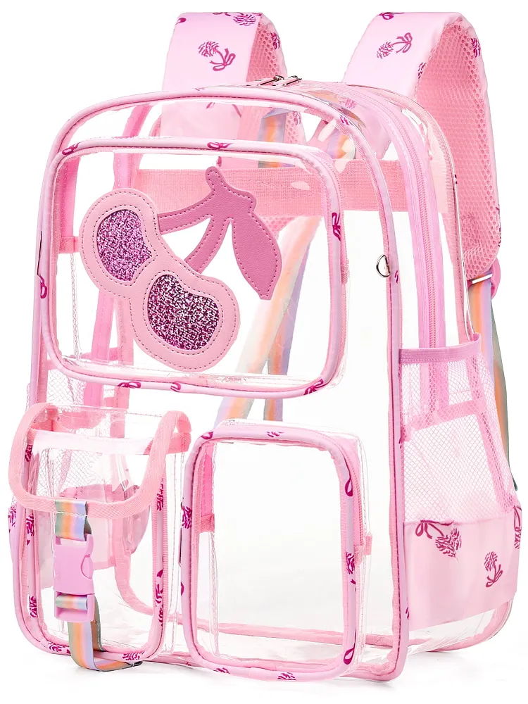 SANMADROLA Clear Backpack Heavy Duty Transparent Bookbag Teen Girlish Cute Bag Large Capacity See Through Backpacks Stadium Approved Daypack for Middle School College Sport/Travel