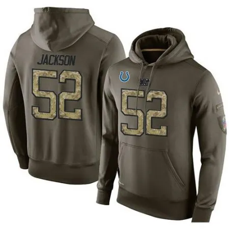 NFL Men's  Indianapolis Colts #52 D'Qwell Jackson Stitched Green Olive Salute To Service KO Performance Hoodie