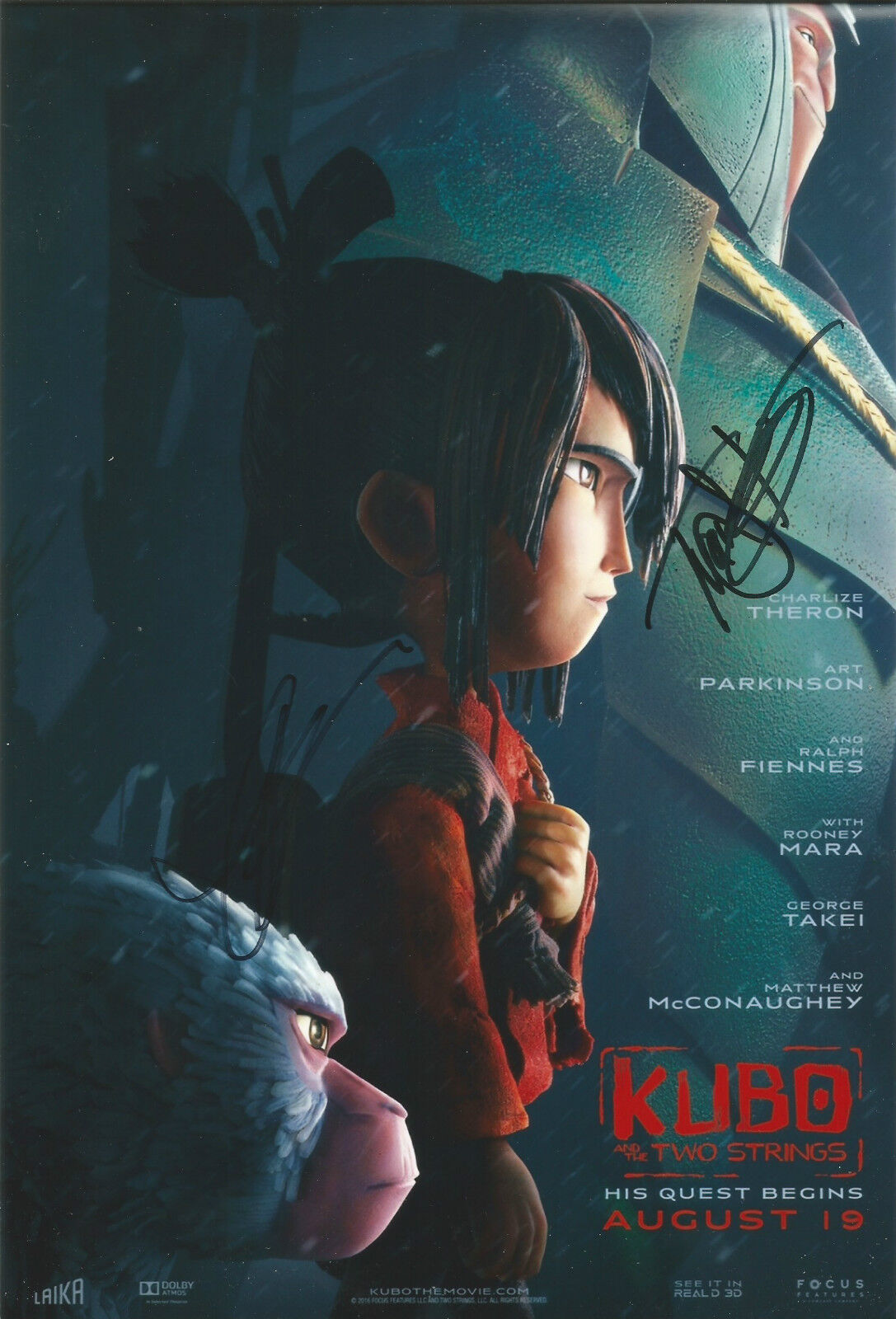 Art Parkinson/Travis Knight Signed Kubo And The Two Strings 12x8 Photo Poster painting AFTAL