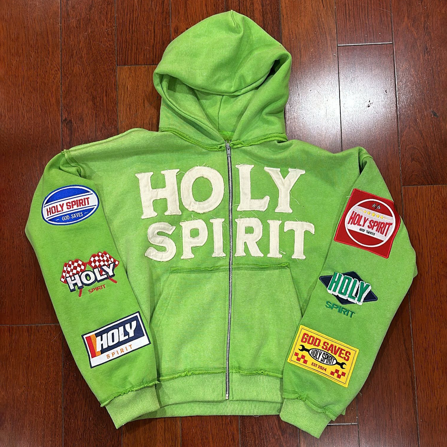 Holy Spirit Print Zipper Applique Embroidered Hoodies