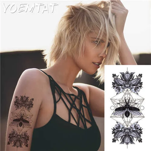 Waterproof Temporary Tattoo Sticker Pink Lotus Rose Lace Flowers Flash Tattoos Snake Dragon Body Art Arm Fake Tatoo Women Men