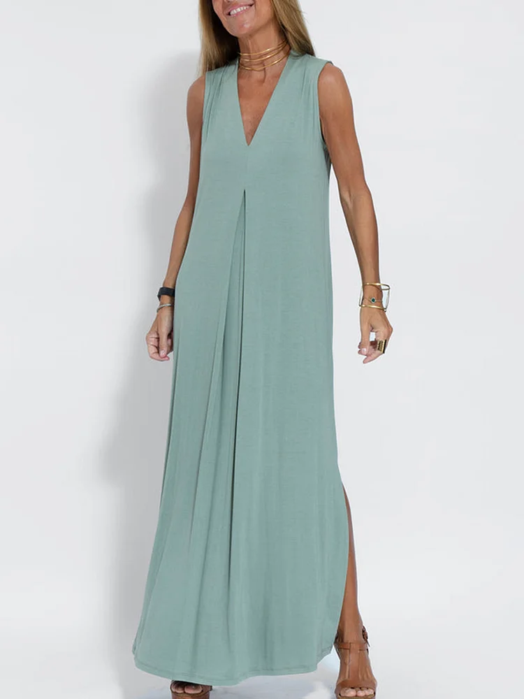 Rotimia Elegant Solid Color Sleeveless Maxi Dress
