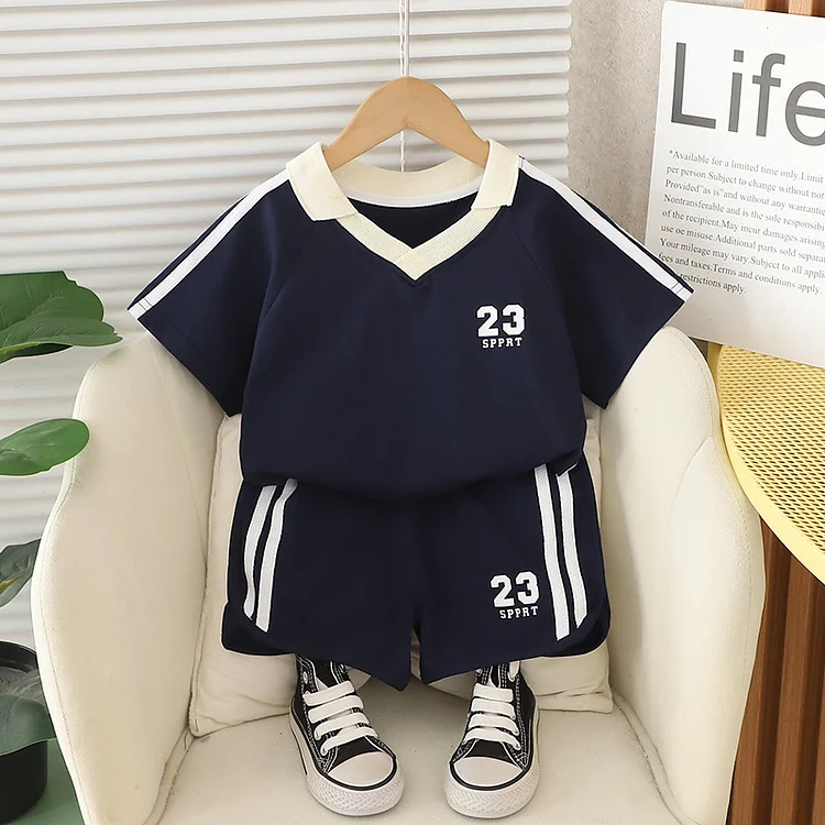 上品 カジュアル アルファベット 半袖 プルオーバー 男の子 トップス+パンツ 幼児 2点セットアップ