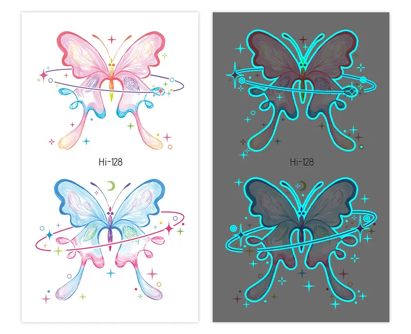 Sdrawing Luminous Glowing In Dark Tattoo Stickers Butterfly Daisy Flower Music Night Club Party Temporary Tattoos Shiny Body Art