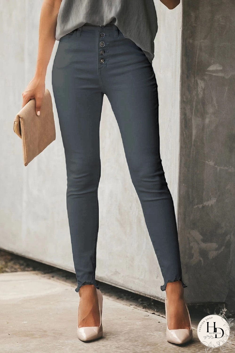 Elastic Loose Wide Leg Button Pants