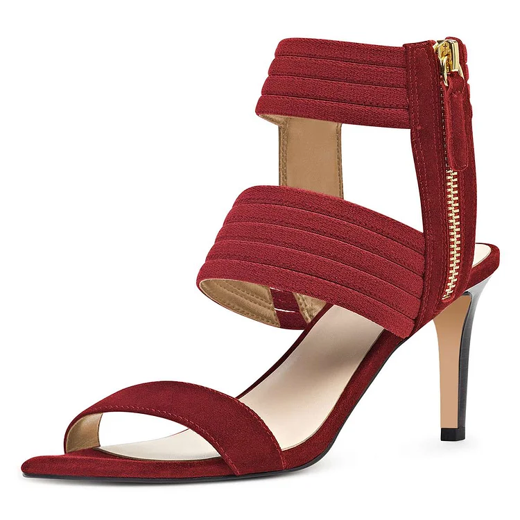 Maroon Ankle Strap Stiletto Heel Sandals for Women |FSJ Shoes