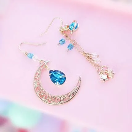 Pink/Blue/Navy Pastel Star Moon Tassels Earrings SP1812074