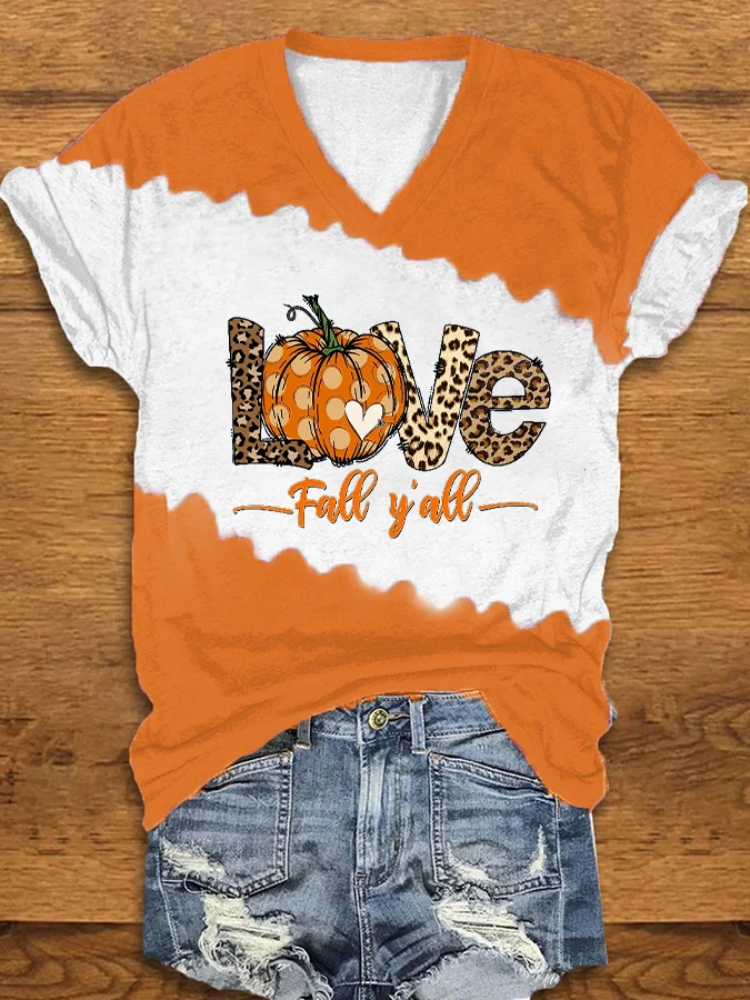 Women's Thanksgiving Pumpkin It's Fall Y'all Printed Casual T-shirt