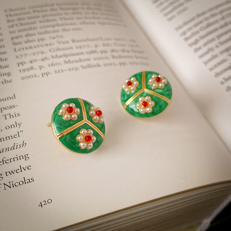 Medieval Flower Geometric Flower Alloy Oil Dripping Stud Earrings