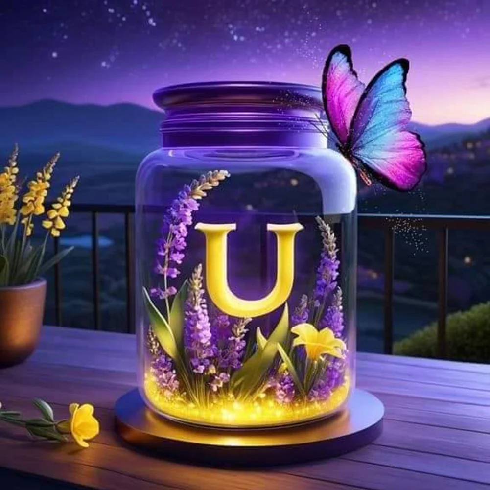 Diamond Painting - Full Round Drill - Butterfly Letter U(Canvas|40*40cm)