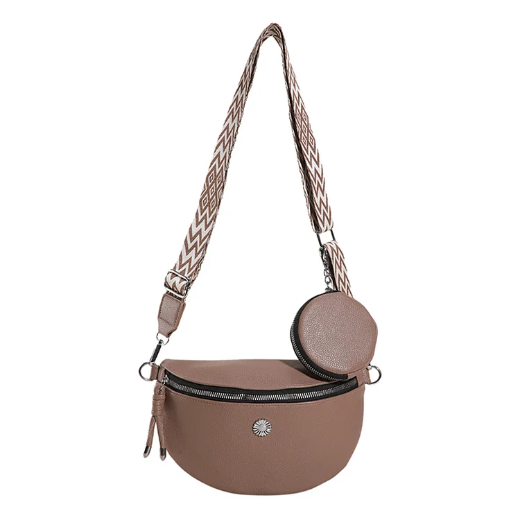 Ladies Fashion Crossbody Bag PU Leather Adjustable Strap (Khaki)