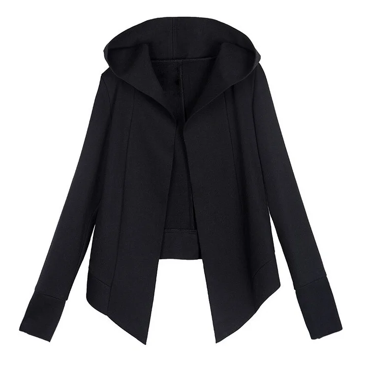 Stylish Solid Color Hooded Long Sleeve Long In Front & Long In Back Jacket            