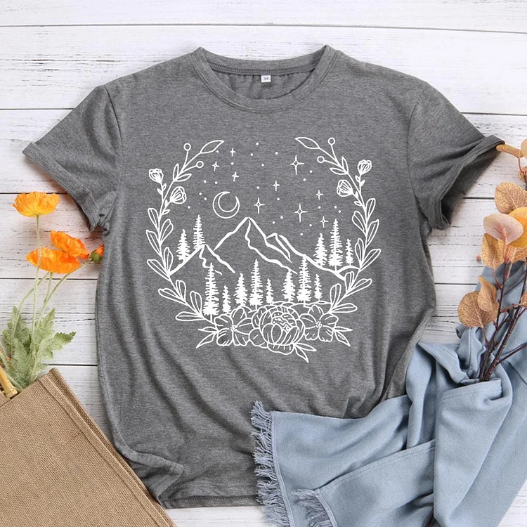 AL™  Mountains and flowers T-Shirt Tee -00549-Annaletters