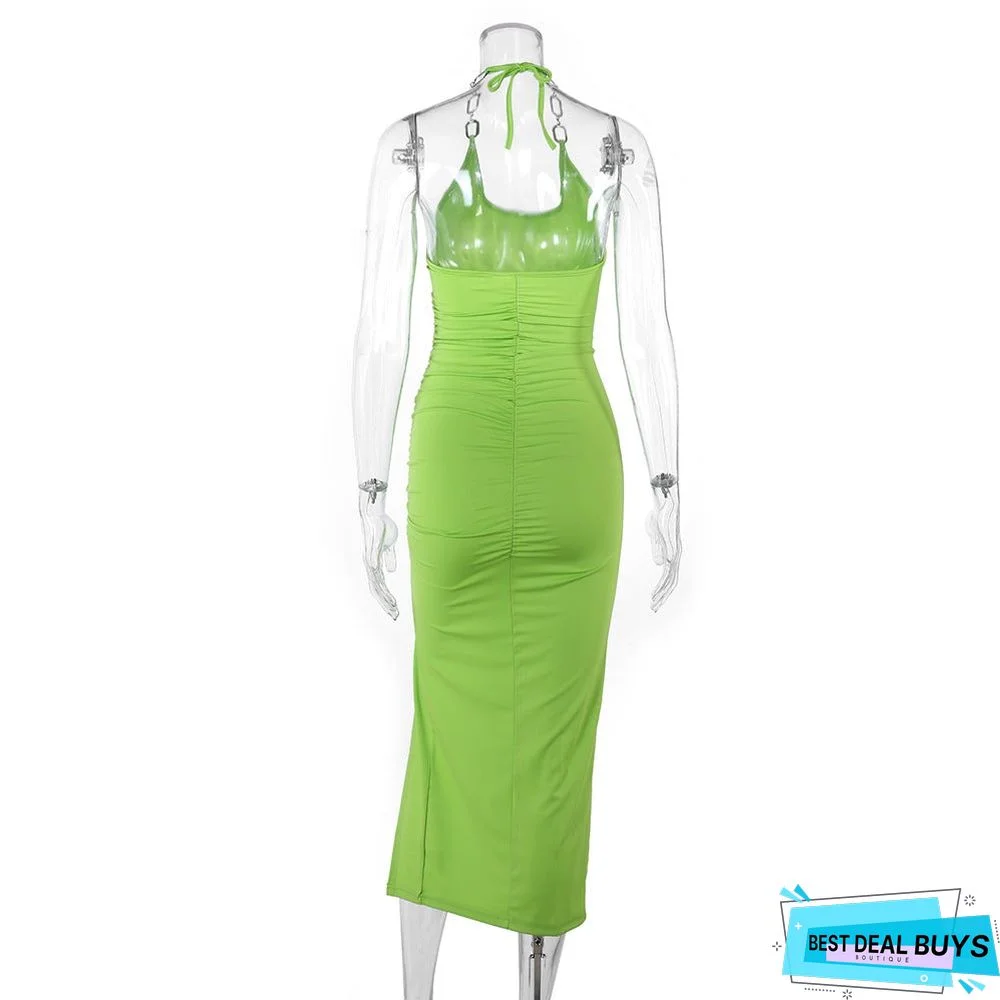 Stylish New Strap Chain Sling Irregular Long Skirt