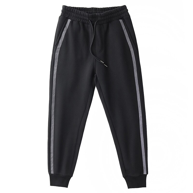Heavy Velvet Sports Pants Men's Winter Retro Side Stripe Feet Thickened Drawstring Casual Leggings