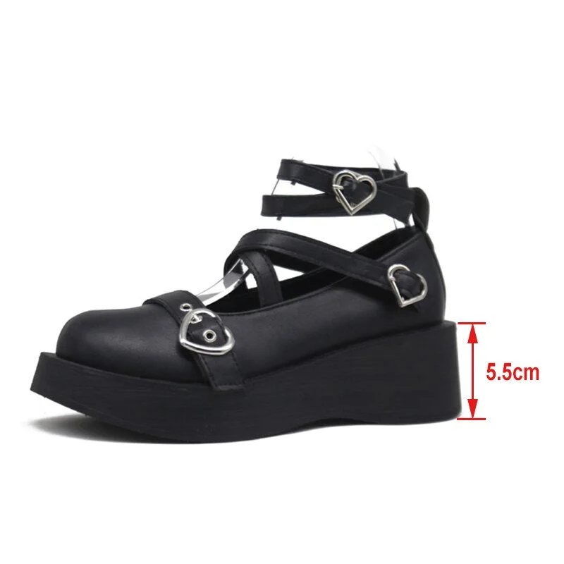 Lolita Shoes Women Mary Jane Platform Shoes Cosplay Round Toe Thick Heels Cross tied Buckle Strap Woman 2021 Ladies Female Pumps