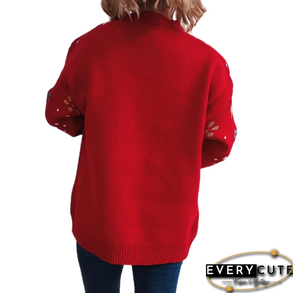 Red Christmas Bear Snowflake Pattern Pullover Sweater