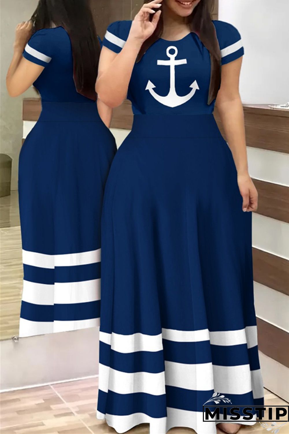 Blue Yellow Red Casual Simplicity Print Basic Printing O Neck T-shirt Dress Dresses