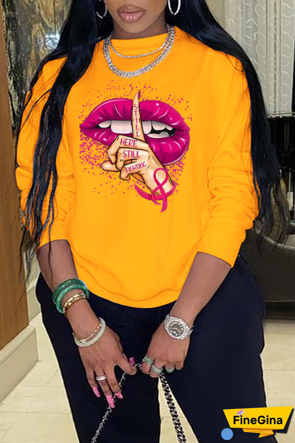 Blue Casual Street Lips Printed Patchwork O Neck Tops