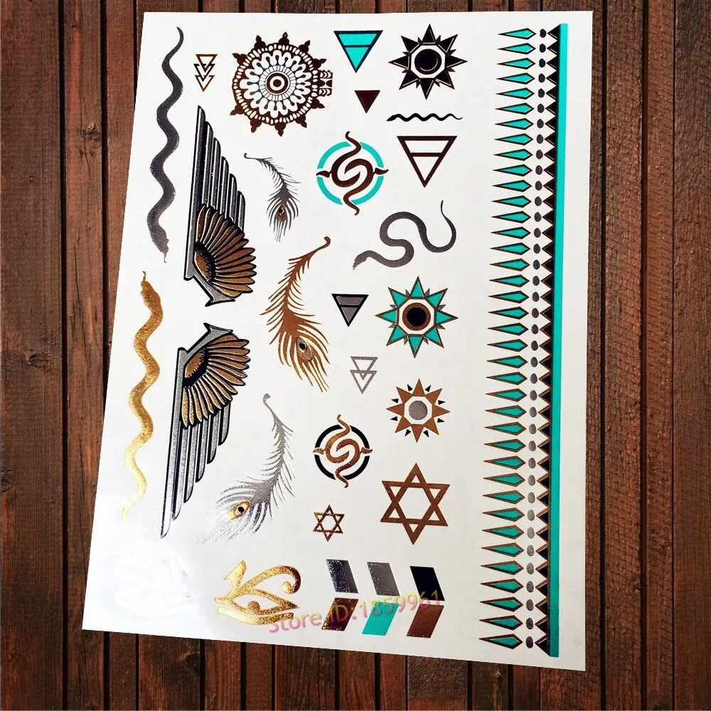 Sdrawing Big Size Gold Flying Butterfly Flash Tattoo Jewel Sticker ACT-199 Henna Bracelet 3D Makeup Butterfly Waterproof Tattoo Women