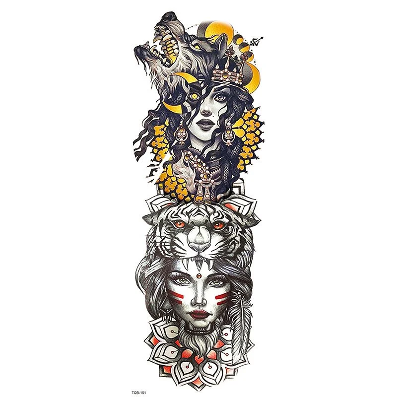 Large Arm Sleeve Tattoo Dragon Tiger Wolf Waterproof Temporary Tatoo Sticker Totem Tatto