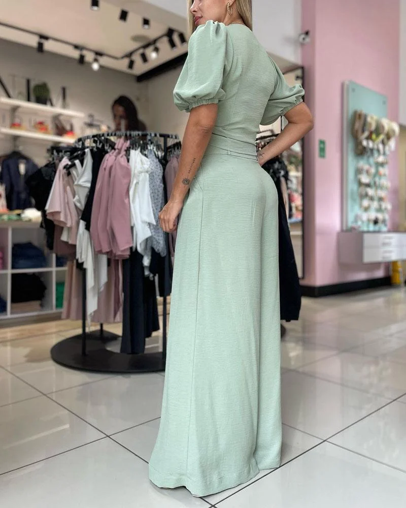 Sexy Lace Up Top Wide Leg Pants Set