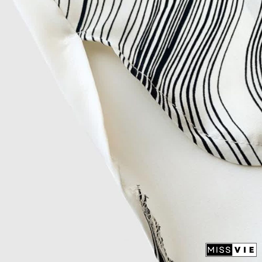 Colorblock Stripe Print Lapel Shirt Workwear