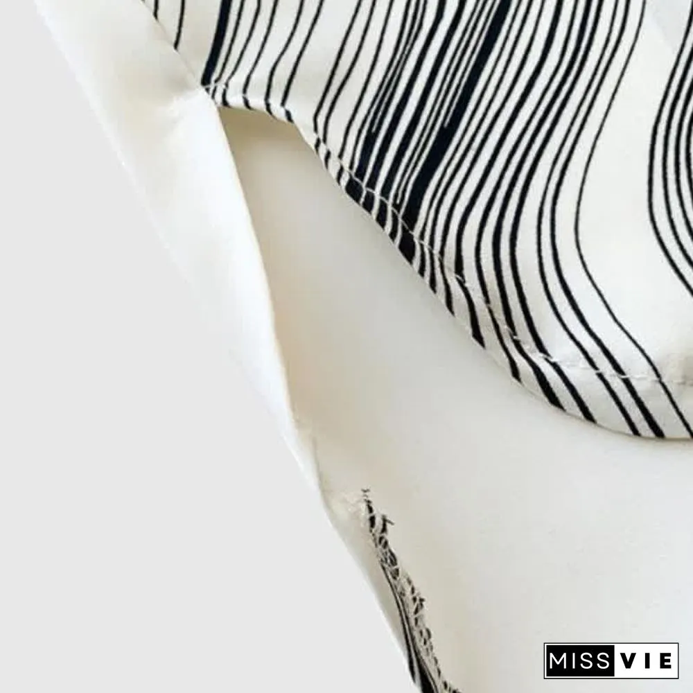 Colorblock Stripe Print Lapel Shirt Workwear