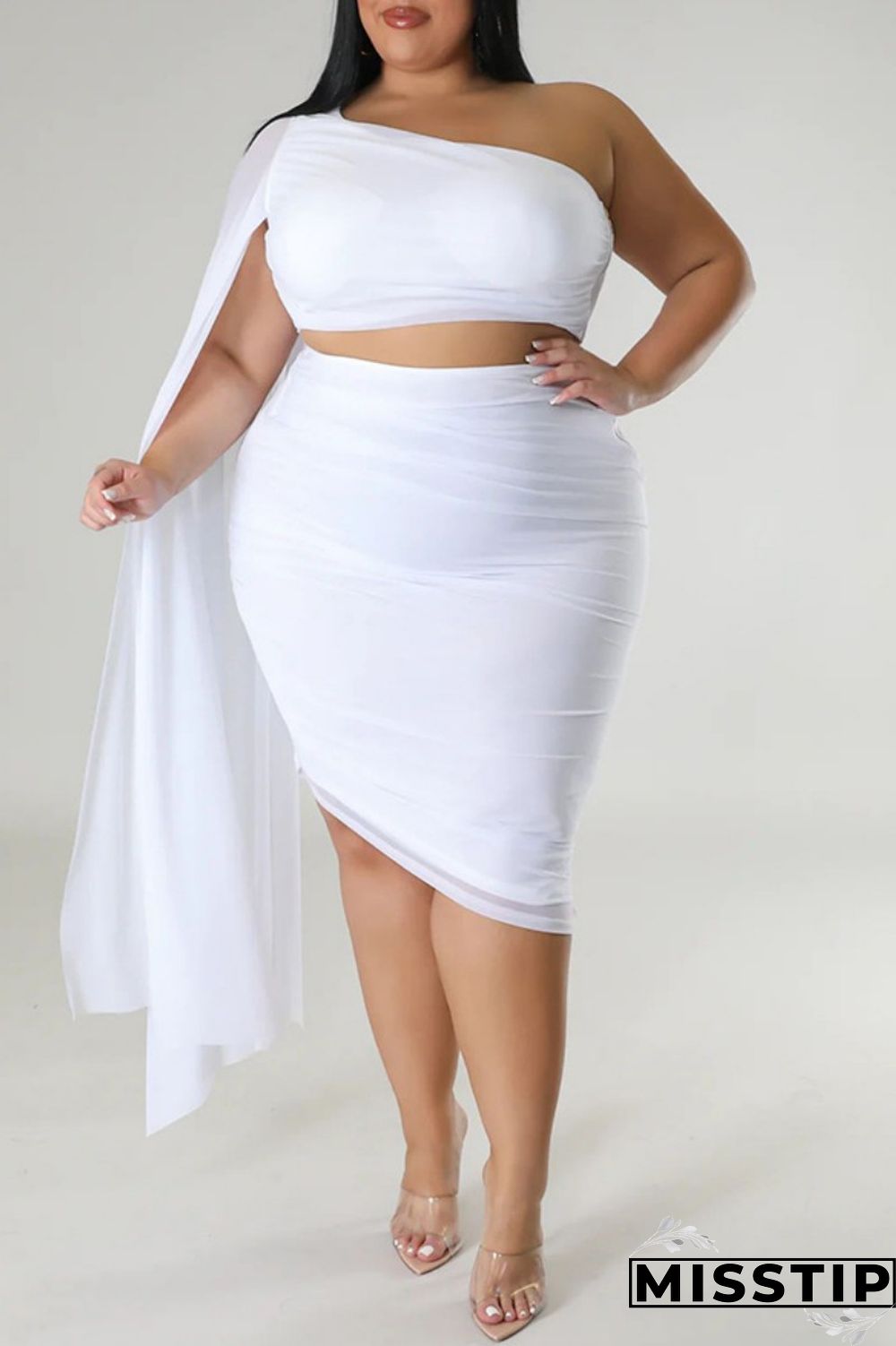 Blue Sexy Solid Patchwork Backless Oblique Collar Plus Size Two Pieces
