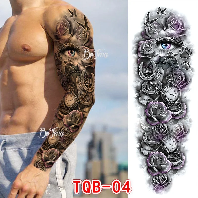 Tattoo Sleeves for Men Women Waterproof Flower Arm Tattoo Stickers Cool Full Arm Scary Fake Temporary Tattoos Big Picture Art
