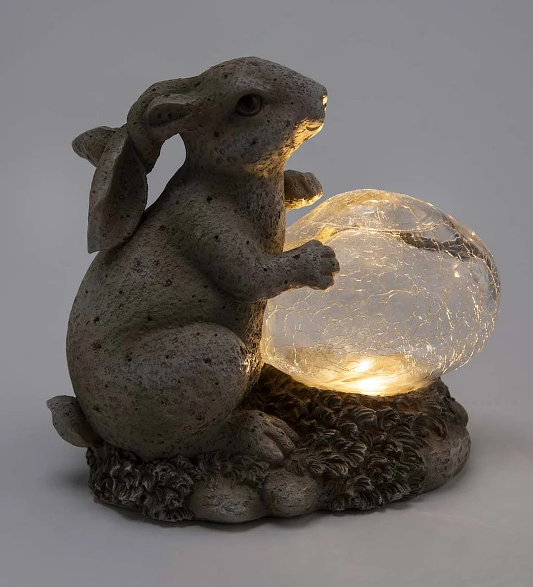 Bunny Sculpture With Solar Lighted Crackle Glass Orb