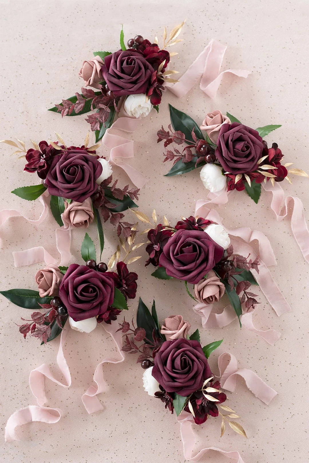 Wrist Corsages in Classic Marsala