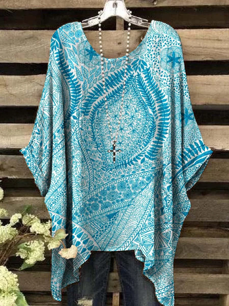 Women's Vintage Abstract Floral Print Casual Top