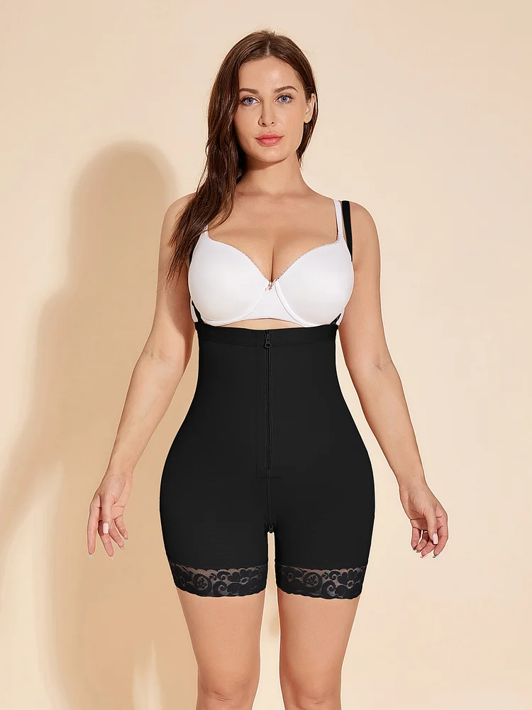 Open Bust Faja Control Corset Tummy Control Shapewear with Zipper - Black
