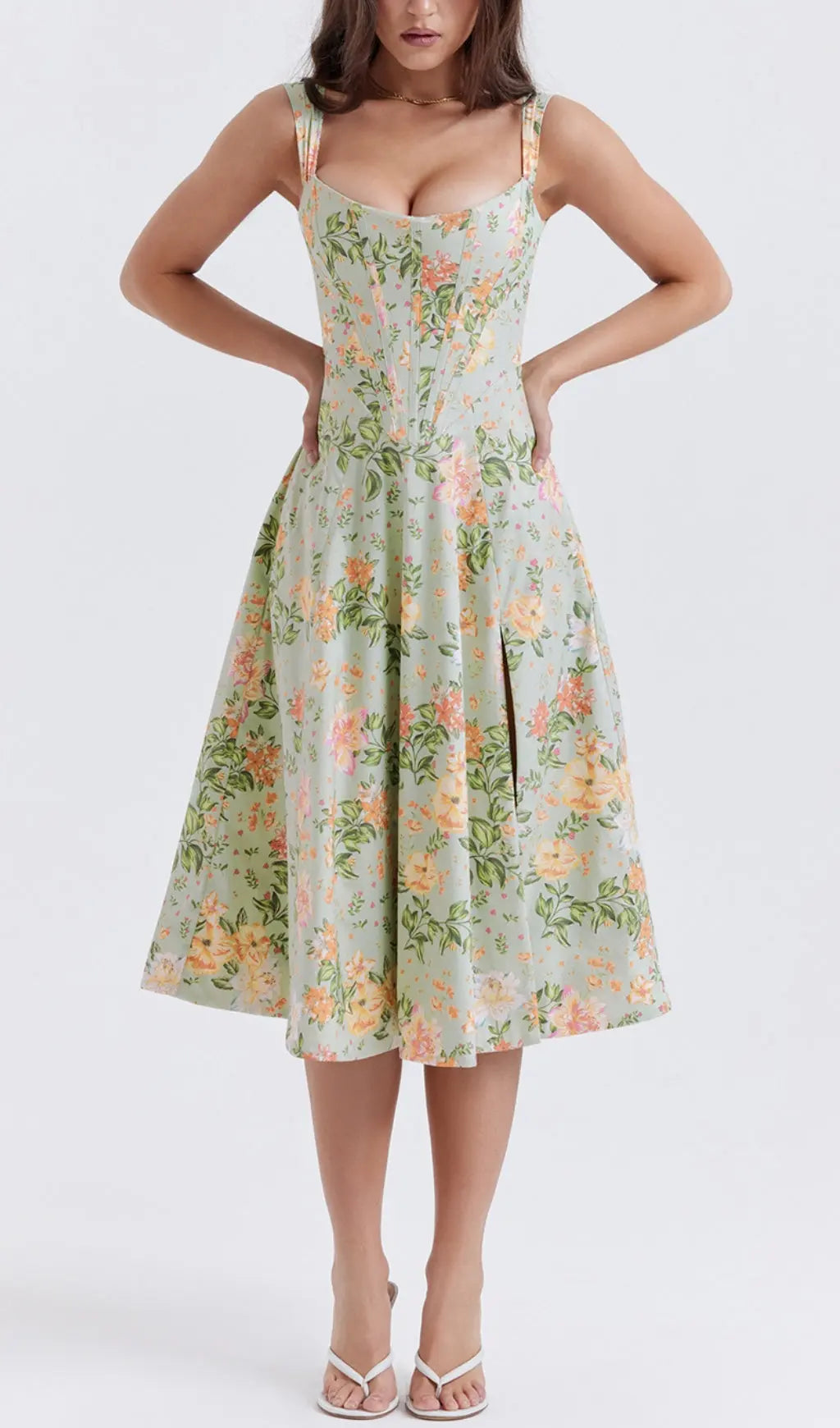 Light Jade Print Midi Sundress