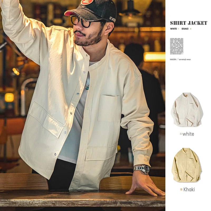 Aonga Autumn Outfits  Vintage 100% Cotton Shirt Jackets for Men Brand Casual Long Sleeve Pocket Shirts Fashion Outwear Essentials Amekaji Jacket